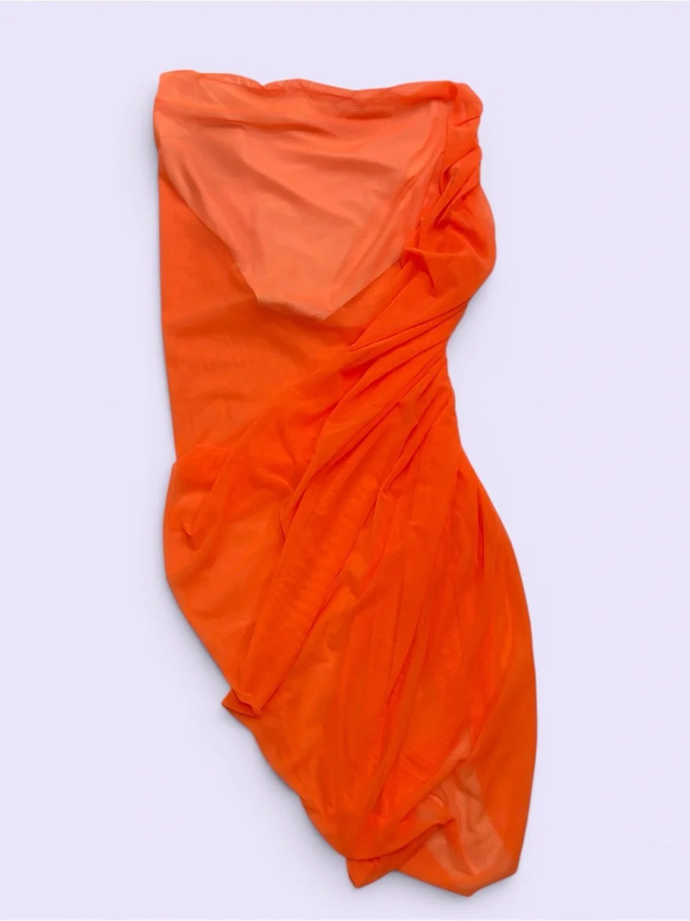 Norma Kamali Diana Long Skirt NWT Neon Orange Ruched Mesh Sheer XL